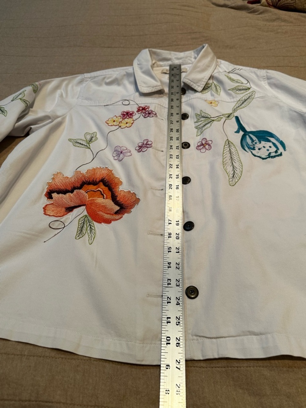 White Embroidered Floral Jean Jacket - Picture 14 of 16